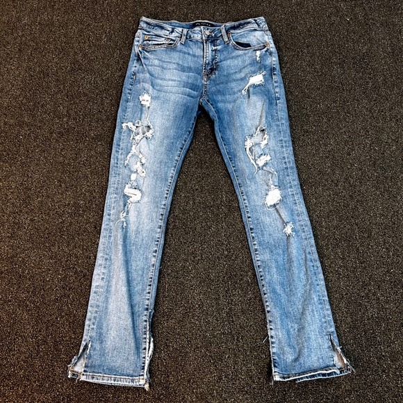 Aeropostale Ripped Distressed‎ Skinny Jeans Zipper Hem Light Wash Denim 29 31 - Picture 1 of 11